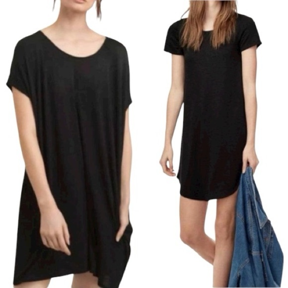 Wilfred Free Black Relaxed Tunic Dress Oversized Minimalist Pockets Size Small - Picture 1 of 8